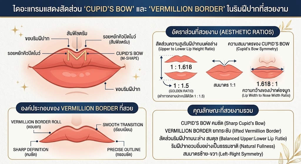 Diagram แสดงสัดส่วน Cupid's Bow และ Vermillion Border