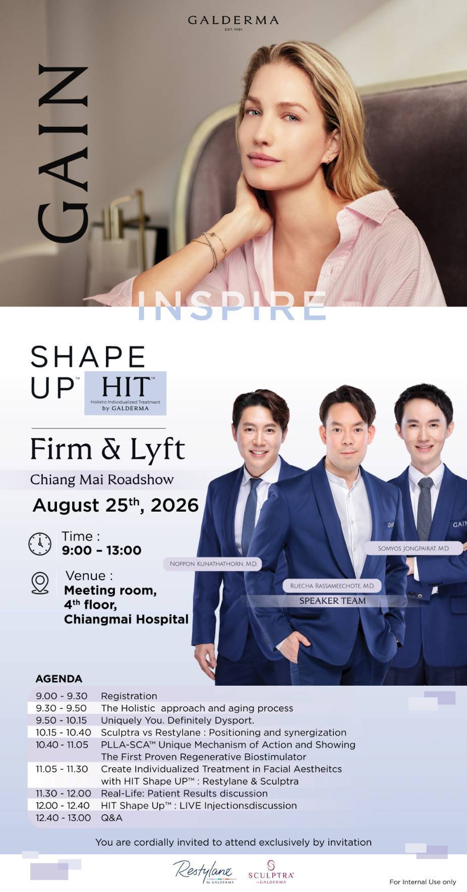 โปสเตอร์งาน Galderma GAIN SHAPE UP HIT Firm and Lyft Chiang Mai Roadshow 25 สิงหาคม 2026